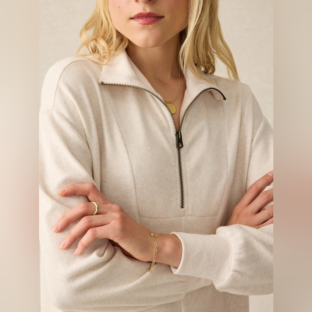 Faherty Legend Quarter Zip Dress Off White NWT size small - Picture 2 of 11